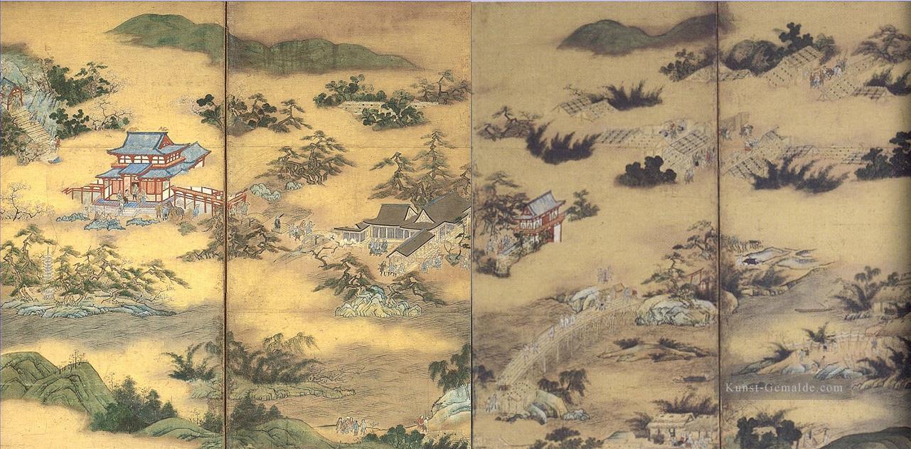 Berühmte Ansichten von sagano und berühmte Ansichten von uji Paar 2 Kano Eitoku Japanisch Ölgemälde